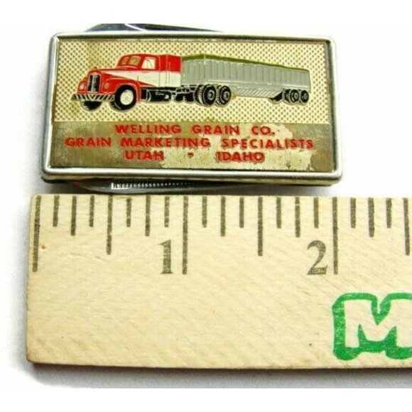 Money Clip Welling Grain Semi Truck Knife Nail File Credit Card Cash Holder Vtg - Picture 5 of 10